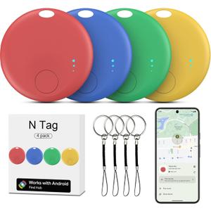 Air Tracking Tags-4 Pack Android, Android Tracker Tags, Work with Google's Find Hub App, Bluetooth Smart Tracking Tag, Item Finder Tracker for Keys, Wallet, Suitcases (Multi-Coloured)