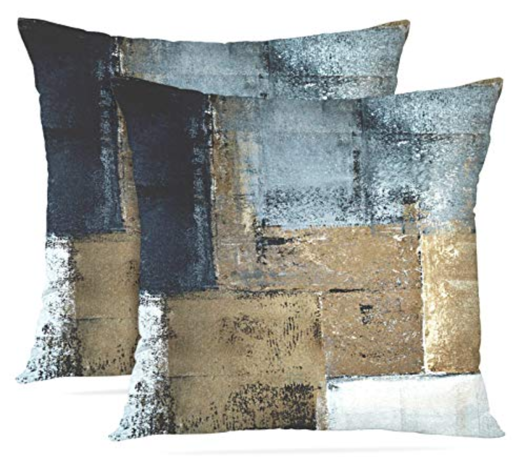 Britimes Throw Pillow Covers Modern Home Art Decor, 18 x 18 Inches Set of 2 Pillow Cases Decorative, Abstract Oil Painting Pillowcases for Bedroom, Living Room, Cushion Couch Sofa, Brown Blue
