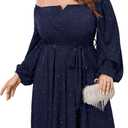 SCOMCHIC Plus Size Womens Sequin Glitter Mini Dress Off Shoulder Long Sleeve A-Line Club Cocktail Party Dresses with Belt, Size XL