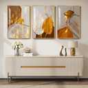 Framed Modern Luxury Wall Art for Living Room, Large White and Gold Leaf Artwork for Bedroom Walls, 3 Piece Contemporary Bright Style Abstract Prints for Office Hallway Hallway Wall Decor, 24x36 Inch