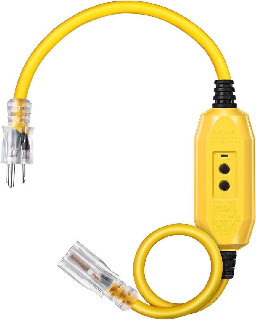 DEWENWILS 3Ft Automatic GFCI Extension Cord Outdoor, 12/3 SJTW Heavy Duty Extension Cord, Power Cord with LED Lighted 3 Prong Plug, 15A/125V/1875W, Yellow, UL Listed