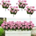 Home Decor Fake Plants Artificial Flowers Artificial Geraniums Outdoor Fake Flowers Artificial Flowers Fake Silk Bouquet, Fall Decor for Interior Porch Garden Decoration 14.4" (Pink) 8PCS