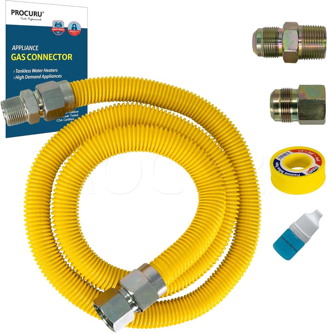 PROCURU 1" OD x 60" (5Ft) x 3/4"MIP x 3/4"FIP Universal Flexible Gas Connector, With/Without Service Valve, WP MaxFlow High Capacity Stainless Steel Tubing for Tankless Water Heater (Blue-A1 Series) PROCURU 1" OD x 60" (5Ft) x 3/4"MIP x 3/4"FIP Universal Flexible Gas Connector, With/Without Service Valve, WP MaxFlow High Capacity Stainless Steel Tubing for Tankless Water Heater (Blue-A1 Series)