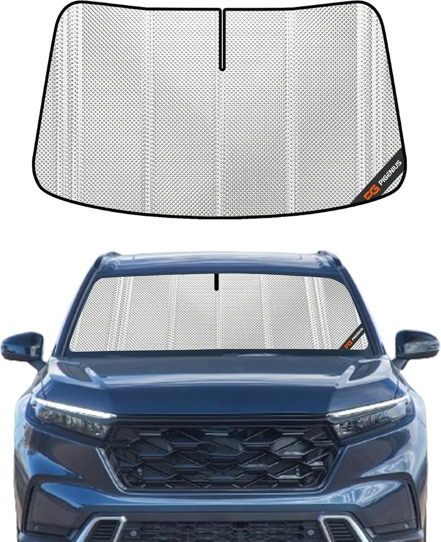 Pigenius Windshield Sun Shade for Honda CR-V 2023-2026. Full Coverage Rearview Mirror Shade for Ultimate Protection