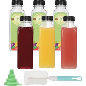 16oz Clear Plastic Juice Bottle with Caps Reusable Food-Grade Leak-Proof Lids with Stickers for Juicing Smoothies Turmeric Juice Milk and Other Beverages (6-Pack)