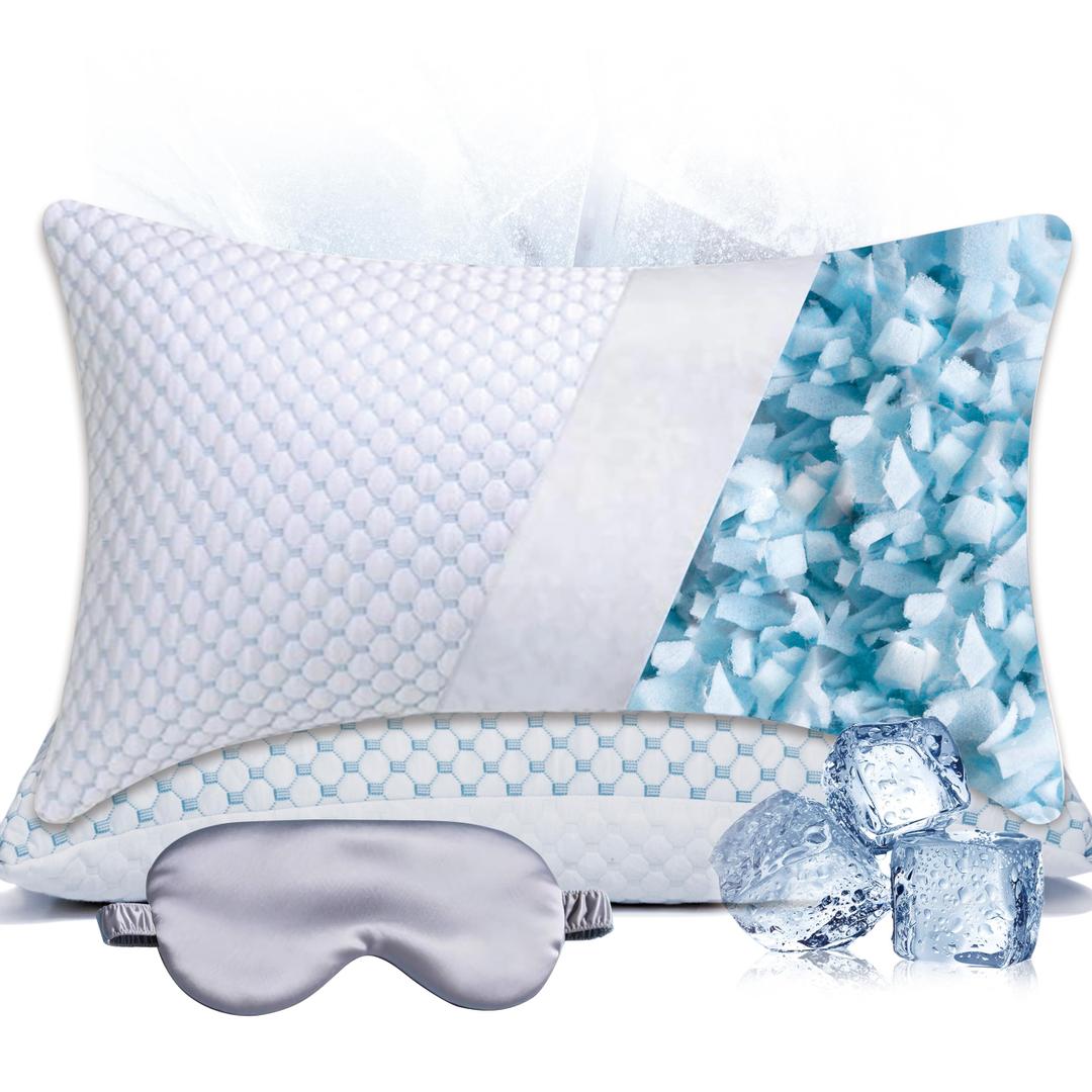 JMZANSI Premium Adjustable Shredded Memory Foam Pillow - Suitable for Side, Back, and Stomach Sleepers, with Cooling Fiber Machine Washable Cover (Standard-2PCS)