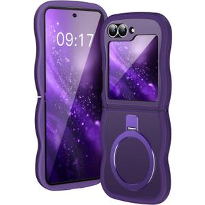 [Magnetic Stand & Wave Frame] Case for Samsung Galaxy Z Flip 6/5 [Fit for MagSafe] [Military Drop Protective] Not Yellowing Translucent Z Flip 6/5 Phone Ring Cover for Women Men 6.7" Purple