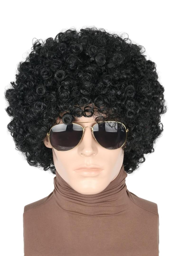 70s 80s Afro Wig Black Short Curly Hair Men and Women Disco Rock Hippie Halloween Costume Wig