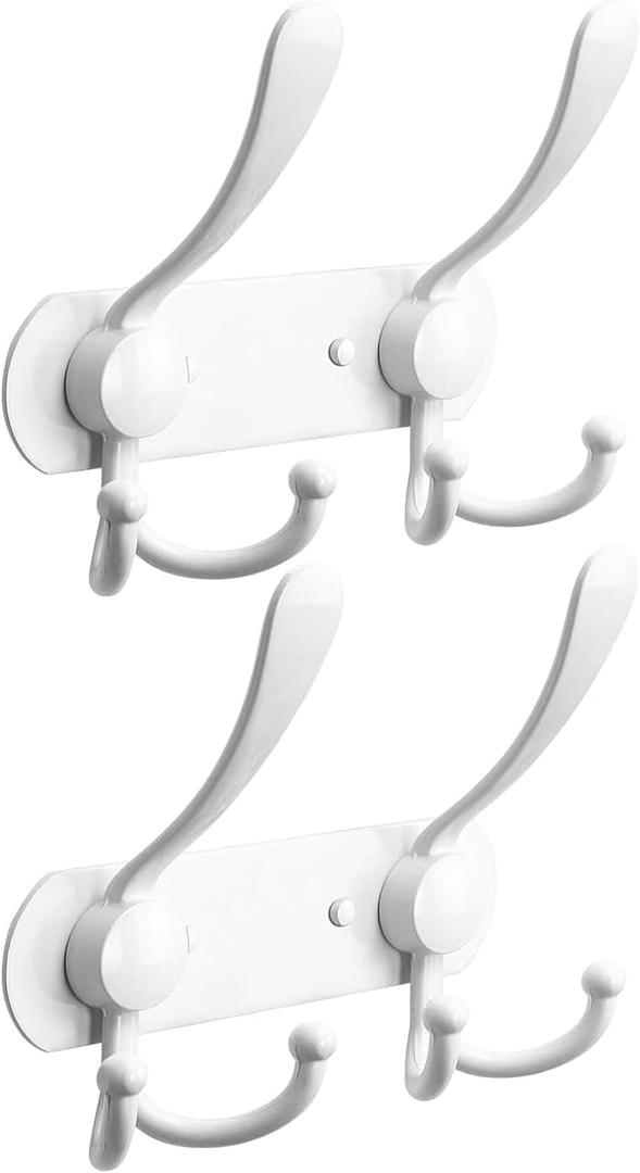 NearMoon Coat Rack Wall Mounted-2 Pack, Heavy Duty Bath Towel Hooks Stainless Steel Robe Hooks Holder, Metal Coat Hook for Towel Coat Hat Key Bathroom Bedroom Hotel Entryway (2 Hooks, White)