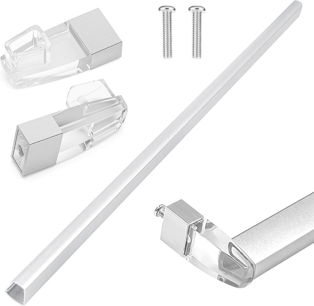 Glass Shower Door Towel Bar 25" Bright Chrome Compatible with Alumax Basco Sliding Shower Door Handle Replacement with Silver Transparent Brackets,Fits Framed Shower/Tub Enclosure Doors Up to 26" Wide