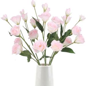 6PCS Pink Eustoma Lisianthus Artificial Flowers Faux Silk Flowers 26.8" Fake Pink Flowers for DIY Wedding Bouquet Centerpiece Table Home Party Decor(Pink)