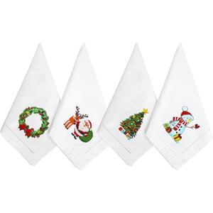 HCRAFT Embroidered Cotton Table Napkin, Cloth Napkins Set of 4 18"x18" Mix Snowman & Laurel Wreath Christmas Napkin, Dining Room, Napkins Cloth Machine Washable, Christmas Napkins, Great Present Ideas