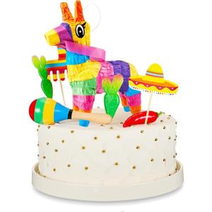 Tinlade 15 Pcs Fiesta Cupcake Topper Mexican Theme Cake Decoration Cactus Piata Cinco De Mayo Taco Party Decorations with Wooden Sand Hammer and Foam Chili Decorations for Rainbow Party