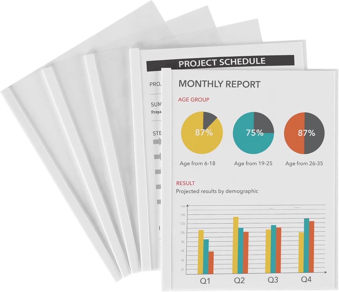 Avery Clear Report Covers with Sliding Bars, White Binding Bars, Holds up to 20 Sheets, 50 Report Covers (47710)