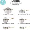 Martha Stewart Castelle 10 Piece 18/8 Durable Stainless Steel Induction Safe Pots and Pans Non-Toxic Kitchen Cookware Set - Gold Handles - Dishwasher Safe