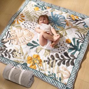 Momcozy Baby Play Mat for Floor, 50x50 Thickened Playpen Mat, Playmate for Baby Tummy Time, Waterproof & Non-Slip, Foldable Outdoor Mat with Carrying Handle, Forest World
