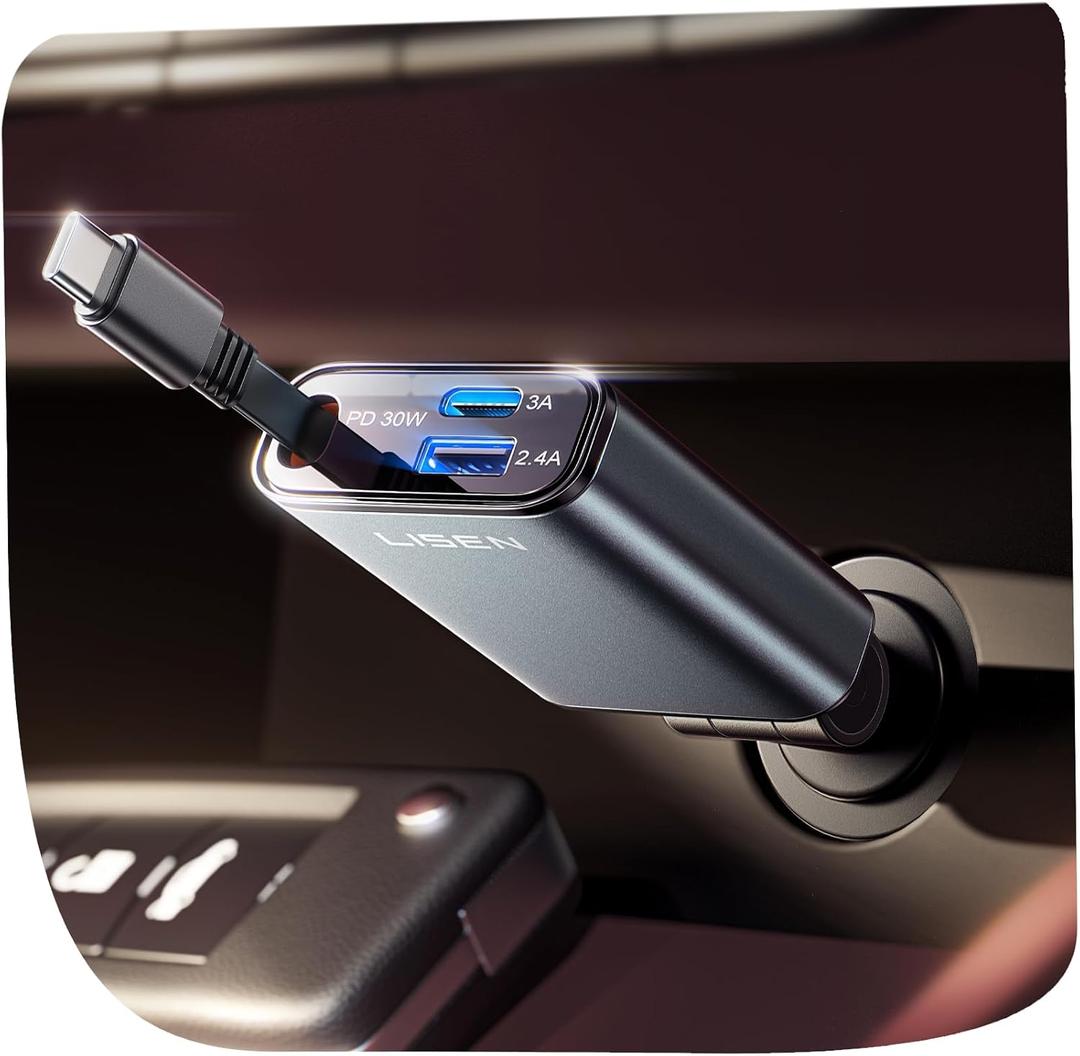 LISEN iPhone 16/15 Car Charger USB C Fast Charging Retractable,60% Less Space,Mini 57W Fast iPhone 16/15 USBC Type C Charger for 17 iPhone 16 15 Pro Max PlusSamsung Galaxy S25/24 ZAndroid (Vintage Bronze)