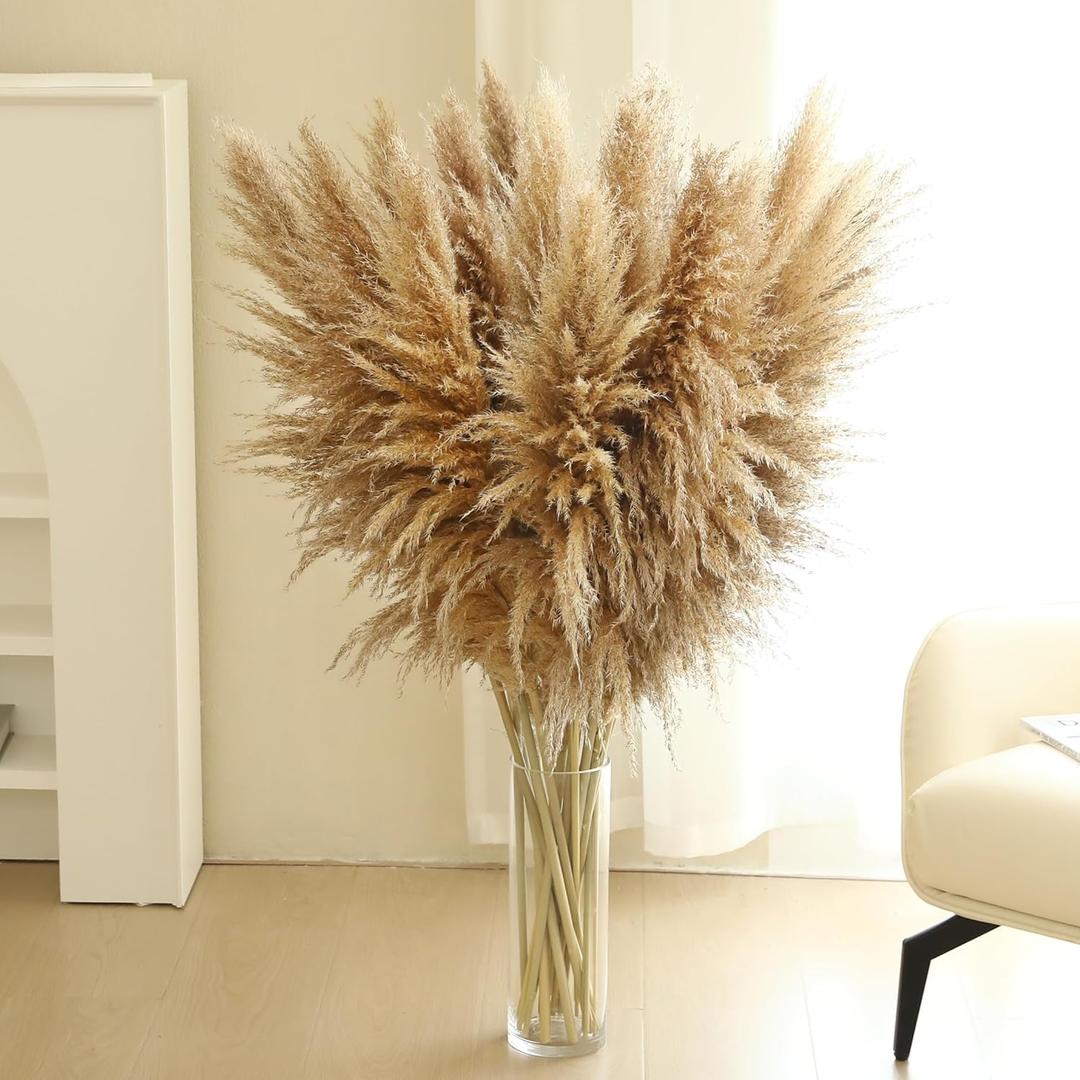12 Stems 46 inch Tall Pampas Grass Decor - Large Fluffy Dried Pompas Grass for Floor Vase - Rustic Wedding, Baby Shower, Party, Farmhouse, Boho Home Decor