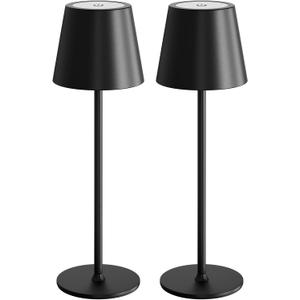 Uuffoo 2 Pack Cordless Table Lamp Rechargeable 5000mAH Battery Operated Lights Touch Control LED Portable Desk Lamps 3 Color Dimming for Outdoor Coffee Bedroom Kitchen (Black)