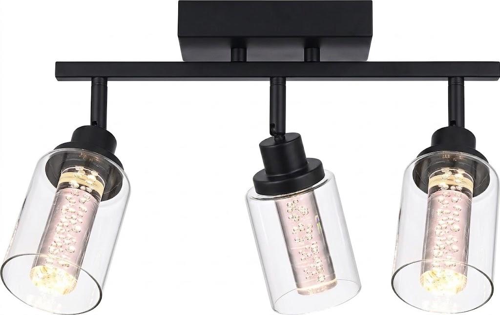 MELUCEE 3 Lights LED Tracking Light Ceiling Rotatable Spotlight Black Kitchen Ceiling Light Fixtures Bathroom Vanity Lights Wall Mounted with Clear Glass, Built-In LED Chips, 5-Color Temperature