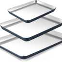 BRONYPRO Stainless Steel Baking Sheet Pan Set of 3, Cookie Sheets 9/12/16 In, Non-Toxic Uncoated Interior (PFOA & PTFE Free), Solid Warp-Resistant Cooking Trays for Oven & Toaster, Navy Exterior