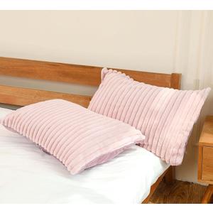 Faux Fur Striped Throw Pillow Covers Set of 2 Ultra Soft Shaggy Plush Pillow Cases Standard/Queen Size Decorative Fluffy Pillowcases Pillow Shams with Zipper Closure(Standard,Blush Pink)