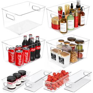 Clear Plastic Storage Bins Pack of 8 - Pantry Organizers and Storage, Fridge Organizer Containers for Kitchen, Cabinet, Freezer, Bathroom, Clost, Home Organization (4 Larger+4 Small)