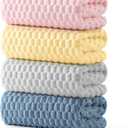 REDKISS 4 Pack Microfiber Bath Towels - Extra Large, Super Absorbent, Quick Dry Waffle Towels Set for Bathroom, Spa, Gym, and Travel - Luxury, Plush, 4 Multicolor (Pink+gray+yellow+blue)