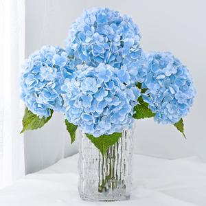Dolicer 4 Pcs 21'' Real Touch Hydrangea Artificial Flowers, Lifelike Large Latex Faux Hydrangea Flowers with Long Stems & Leaves for Centerpieces Bouquets Party DIY Floral Home Wedding Decor (Blue)