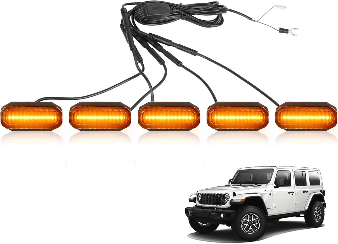 Maiker Amber LED Grille Lights Compatible with 2024-2025 Jeep Wrangler JL JLU & Gladiator JT Original Factory Grille, 5PCS Front Grille Marker Lights