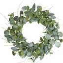 20" Eucalyptus Wreath, Year Round Wreaths for Front Door, Spring Summer Wreath with Green Faux Eucalyptus, All Seasons Evergreen Decor for Inside Farmhouse Festival Celebration Party