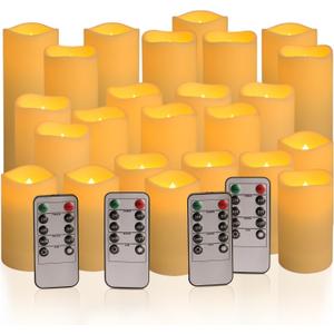 24-Pack LED Flameless Candles with Remote Control -Remote flameless Candles- Timer Candles -3D Flame, for Halloween Christmas Parties,Wedding,Home,Gift and Special Occasions(Three Sizes)
