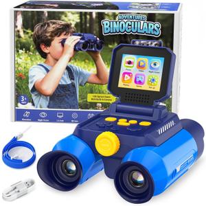 Kids Binoculars with Night Vision Camera, 10X Zoom Digital Adventures Telescope with 2.4" IPS Screen, Nature Explorer STEM Toys for Bird Watching Camping, Gifts for Boys Girls Age 4-12 - Azure