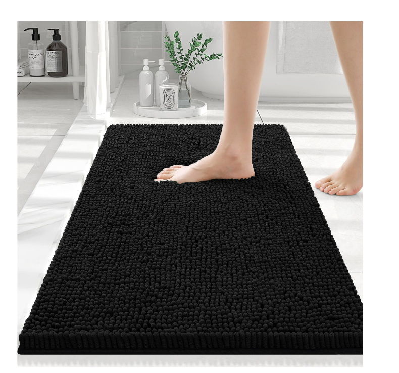 Smiry Luxury Chenille Bathroom Rugs, Extra Soft and Absorbent Bath Mat, Black, Size 20x30In