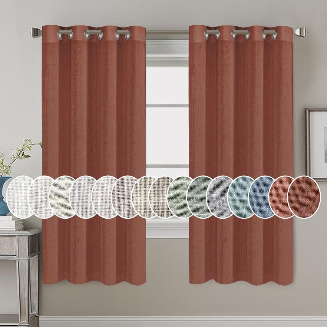 H.VERSAILTEX Living Room Linen Curtains Semi Sheer Curtains Nickel Grommet Curtain Energy Saving Light Filtering Window Treatments Panels for Bedroom, Rust, 2 Panels, 52 x 72 - Inch (52"W x 72"L (Pack of 2))