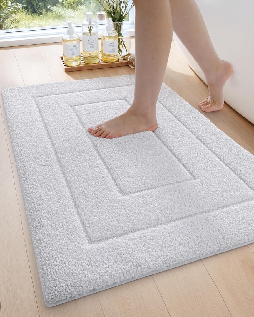 DEXI Bathroom Rug 32x20, Non Slip Washable Bath Mat for Shower Floor, Absorbent Soft Bathmat with Rubber Backing, Quick Dry Microfiber Carpet, White (1'8" x 2'8" (Rectangular))