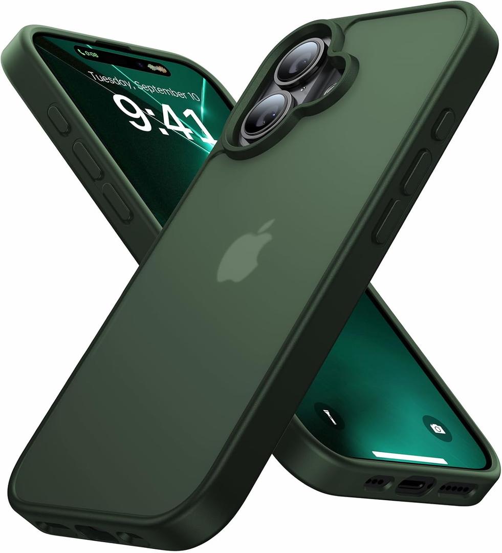 for iPhone 16 Case [16FT Military Grade Shockproof], Anti-Slip Anti-Scratch, Slim Translucent Frosted Matte Protective Cover, i Phone 16 Phone Case 6.1", Green