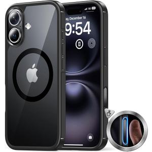 2 x TAURI for iPhone 16 Case with Camera Control Button, Compatible with MagSafe [Anti-Yellowing], Military-Grade Protection, Slim Shockproof Magnetic Phone Case for iPhone 16 6.1", Black
