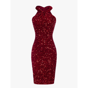 GRACE KARIN Sequin Dress for Women Sleeveless Sparkly Glitter Halter Dress Bodycon Mini Club Dresses 2025, S
