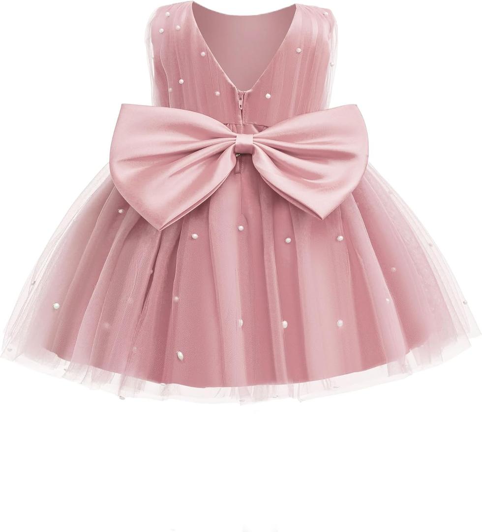 Toddler Baby Girls Princess Birthday Dress Flower Girl Pageant Party Tutu Wedding Formal Dresses Tulle Gown (Pink, 9-12M )