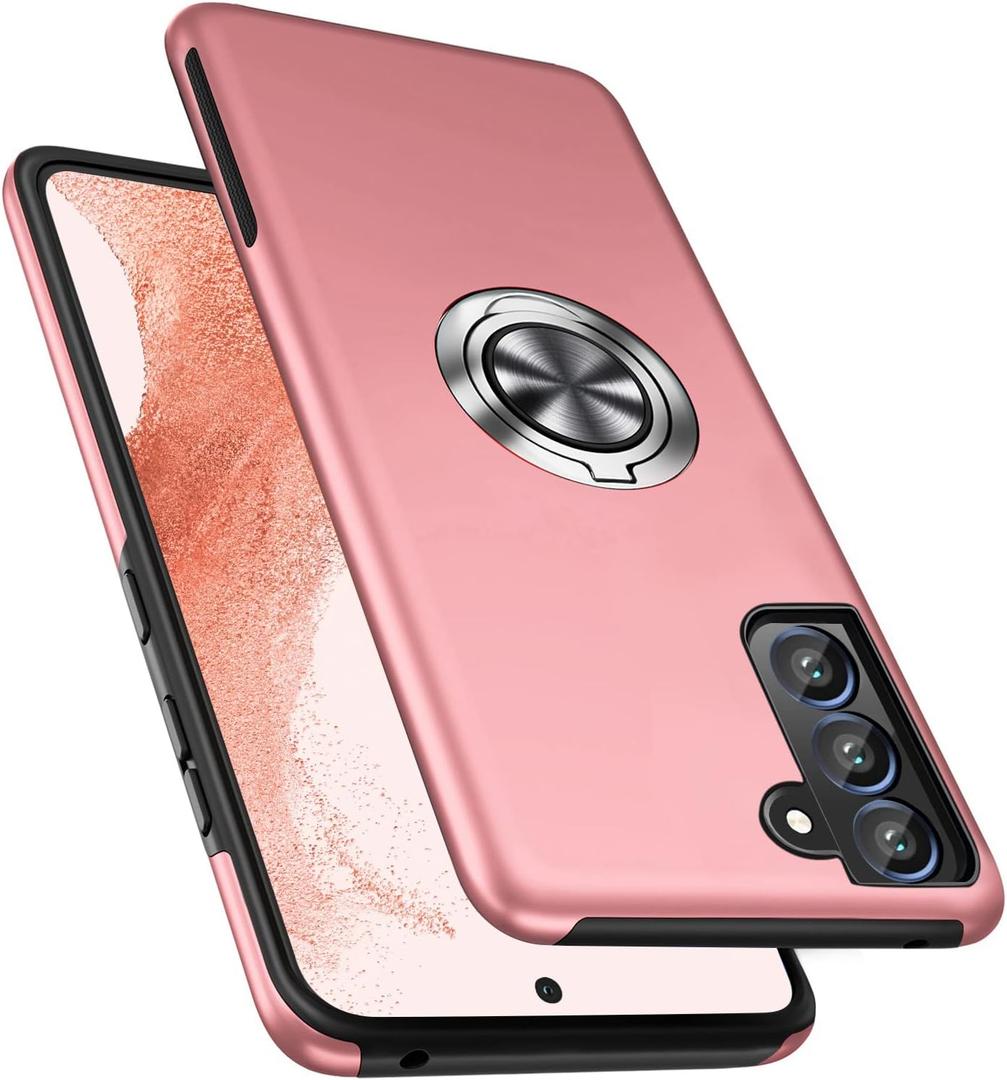 PELEPUES Shockproof Case for Samsung Galaxy S22 5G, [Embedded Finger Ring] Military Grade Phone Case Cover with Reinforced Metal Stand Kickstand [Support Magnetic Car Holder] for S22, Pink