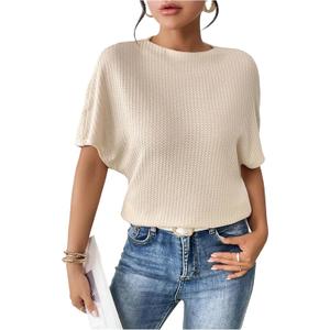 SweatyRocks Women's Plus Size Dolman Sleeve Crew Neck Textured T Shirts Summer Casual Tee Tops (XXXL)