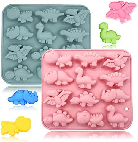2 Pack 3D Cute Dinosaur Silicone Molds 12 Cavity Dinosaur Themed Baking Mould Tray DIY Baking Tool for Easter Chocolate Cake Dessert Candy Mousse Pastry Handmade Soap Cupcake Topper