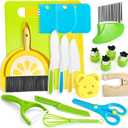 Chanking 21 Pieces Kids Safe Knife Set for Real Cooking Child-Friendly Plastic Chef Tools Montessori Kitchen Toys for Toddlers Birthday Gifts for Boys and Girls Ages 4+ (A)