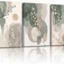 Framed canvas floral wall art neutral colors hazy feel botanical print poster gallery style painting print for living room bedroom bathroom office 16x24 inch 3-piece set.