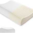 Latex Pillow,Natural Contour Pillow with Removable Cover,Two Heights for Effective Support, Relieves Shoulder and Neck Pain, Comfortable and Breathable Bed Pillow for Various Sleeping Positions (White)