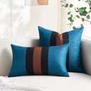 Rustic Pillow Covers Patchwork 18x18 Inch Pillow Case Cotton and Linen and Polyester Blue Black Red Farmhouse Accent Pillows for Couch Bedroom Sofa Living Room Set of 2