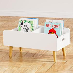 GRANTLEY Montessori Kids Bookshelf for Toddler - Wooden Book Shelf with Toy Storage for Kids Rooms, Floor Book Case for Nursery with DividersWhite