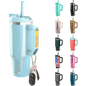 Frost Buddy Thicc Buddy - 40 oz Stainless Steel Vacuum Insulated Tumbler with Lid and Straw for Water - Travel Mug Cupholder Friendly - Gifts for Women Men Him Her (Sky Blue Glitter)