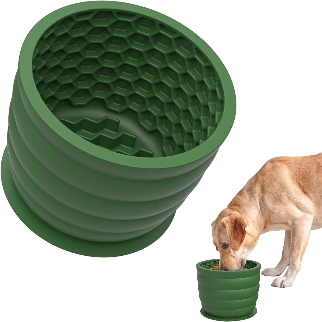 Dog Slow Feeder Lick Bowl with Suction Cup - Honeycomb Dog Lick Mat for Anxiety Relief - Non-Slip Cylindrical Pet Licking Bowl for Grooming, Training - BPA Free Silicone for Small to Large Dogs
